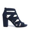 Donkerblauwe opengewerkte pumps met peeptoe