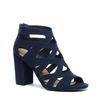 Donkerblauwe opengewerkte pumps met peeptoe