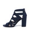 Donkerblauwe opengewerkte pumps met peeptoe