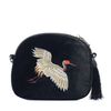 Zwarte schoudertasje met vogel embroidery