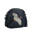 Zwarte schoudertasje met vogel embroidery