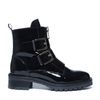 Bottines motardes en cuir verni avec boucles et fermeture éclair