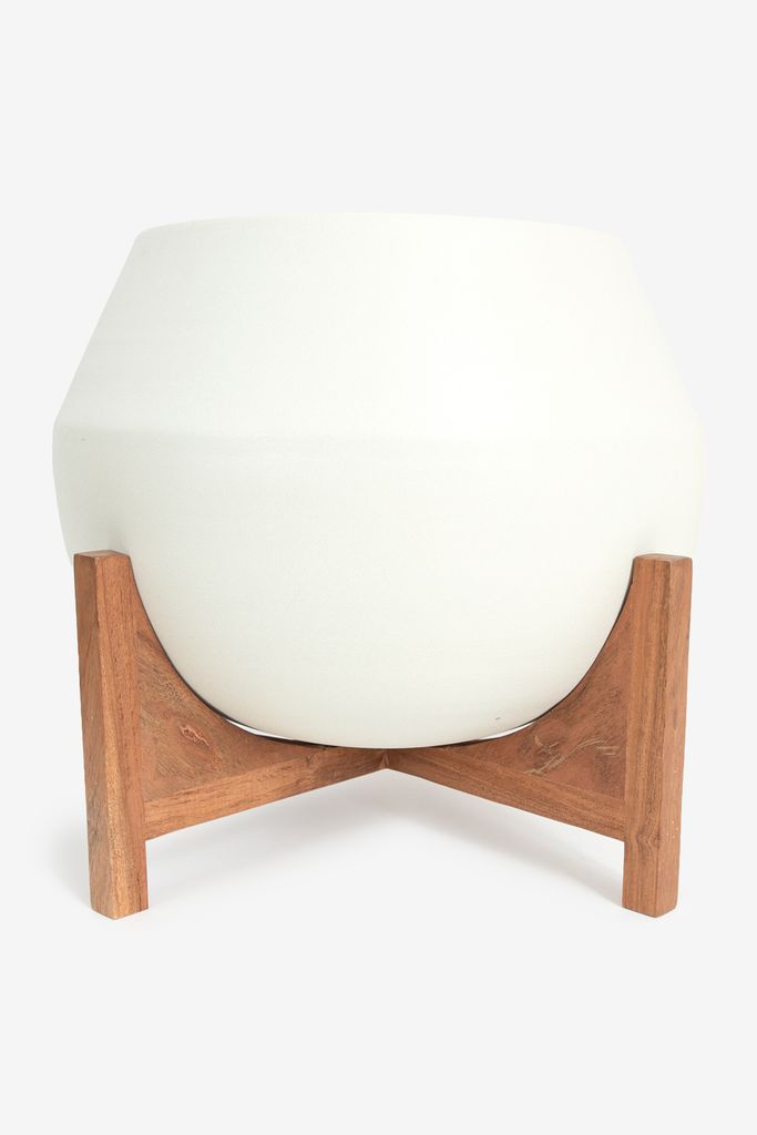 Sissy-Boy Witte Plantenpot Met Houten Standaard