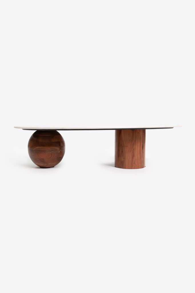 Sissy-Boy Houten Koffietafel Met Marmer Blad En Asymmetrisch Onderstel