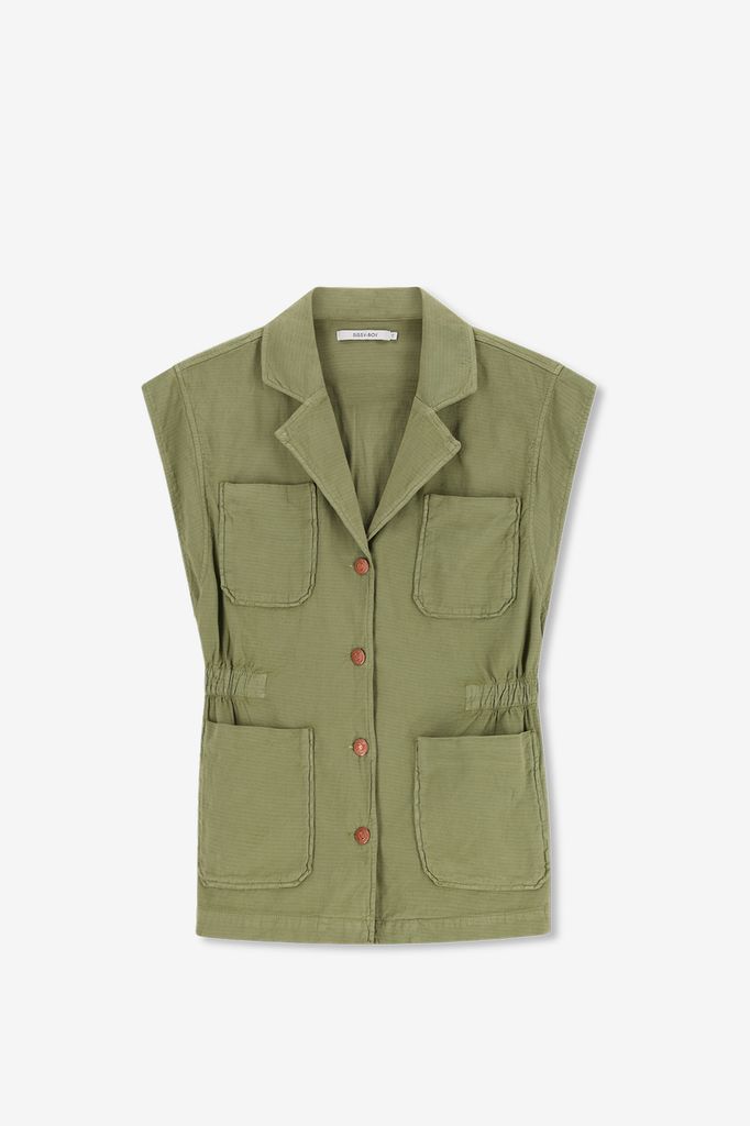 Sissy-Boy Groen Gilet Met Opgestikte Zakken