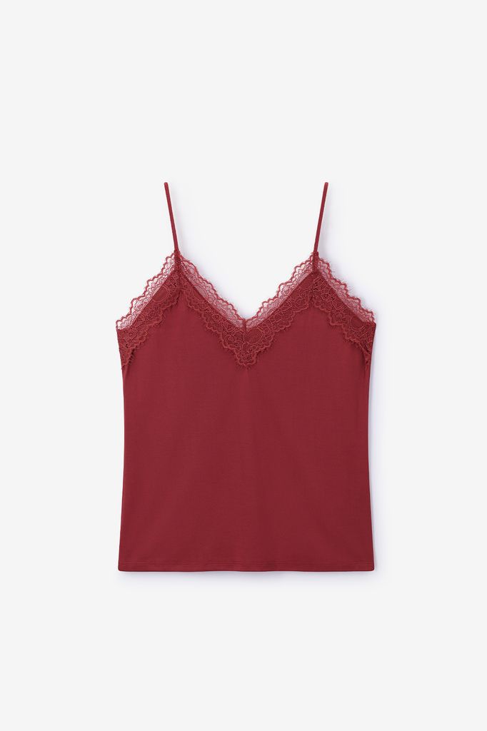 Sissy-Boy Donkerrood Singlet Met Kant