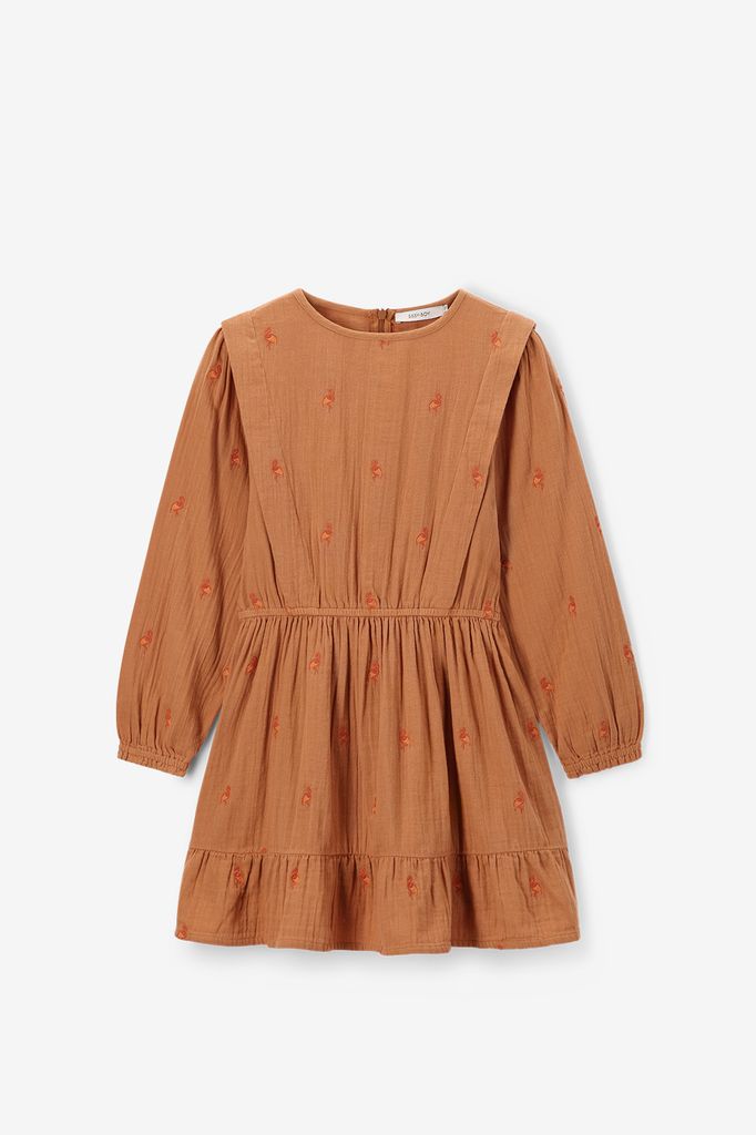 Sissy-Boy Lichtbruine Jurk Met Flamingo Embroidery