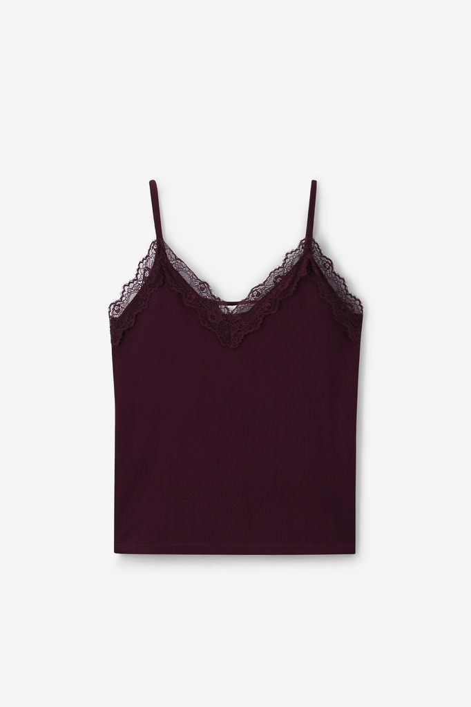 Sissy-Boy Donkerrood Singlet Met Kant