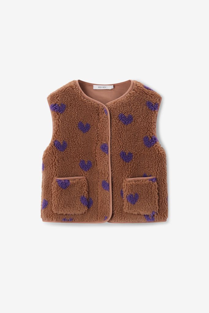 Sissy-Boy Bruine Teddy Gilet Met Hartjes