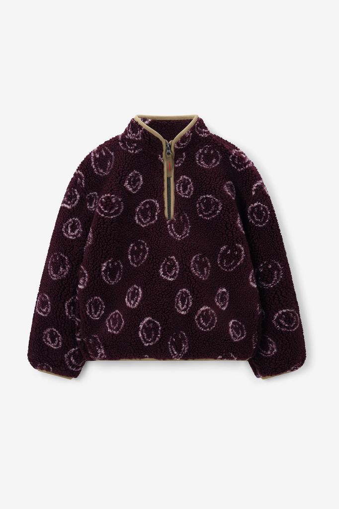Sissy-Boy Donkerrode Teddy Sweater Met Smileys