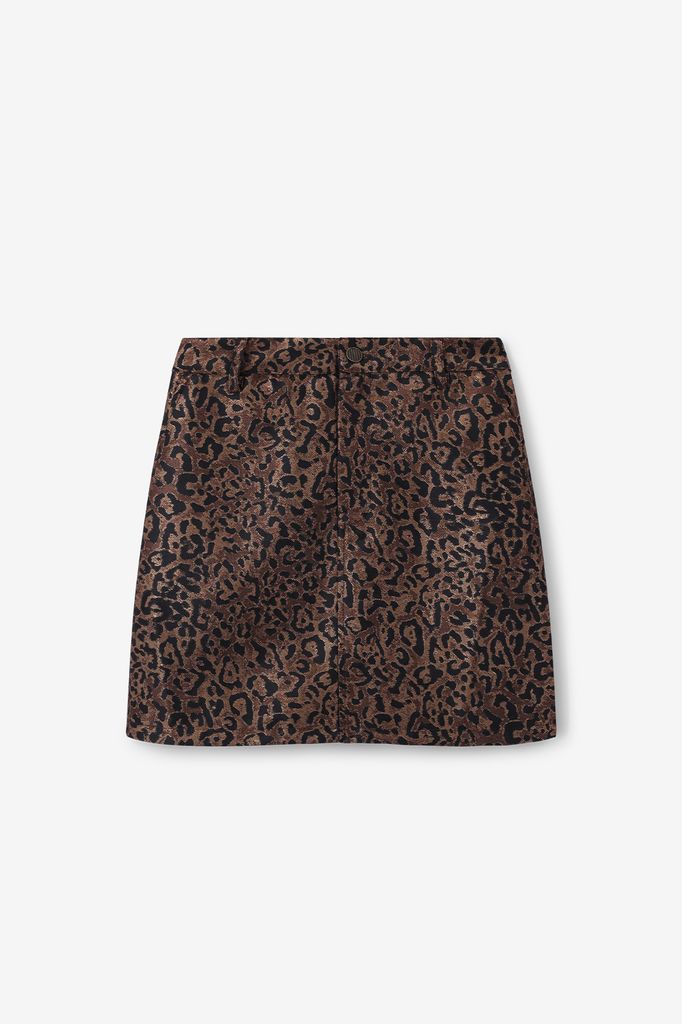 Sissy-Boy Donkerbruine Jacquard Rok Met Leopard Print