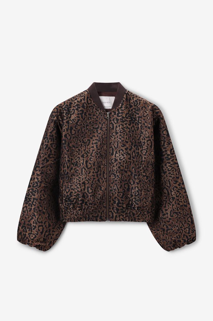 Sissy-Boy Donkerbruin Bomber Jack Met Leopard Print