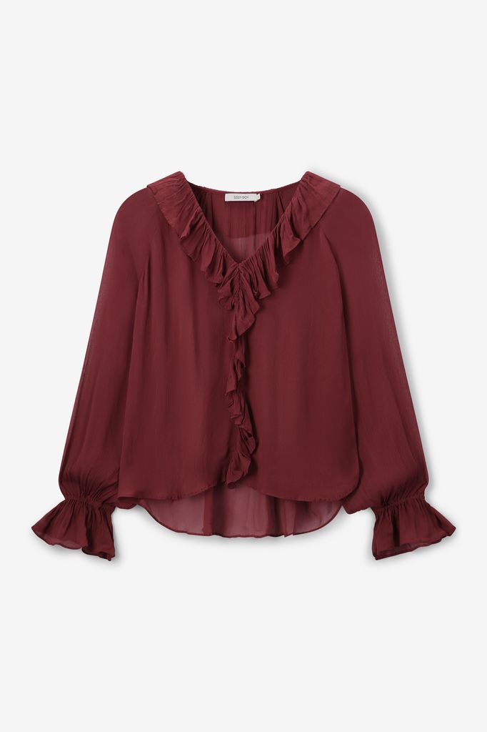 Sissy-Boy Donkerrode Blouse Met Ruffle Details