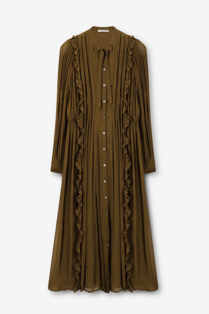 Sissy-Boy Donkergroene Maxi Jurk Met Ruffles