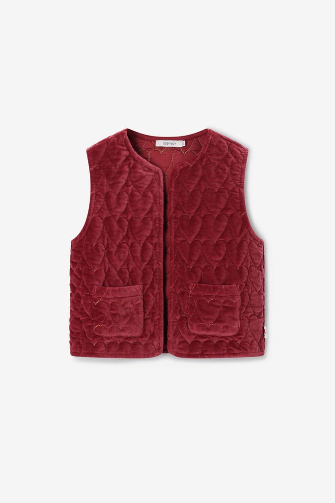 Sissy-Boy Donkerrood Velvet Gilet Met Hartjes
