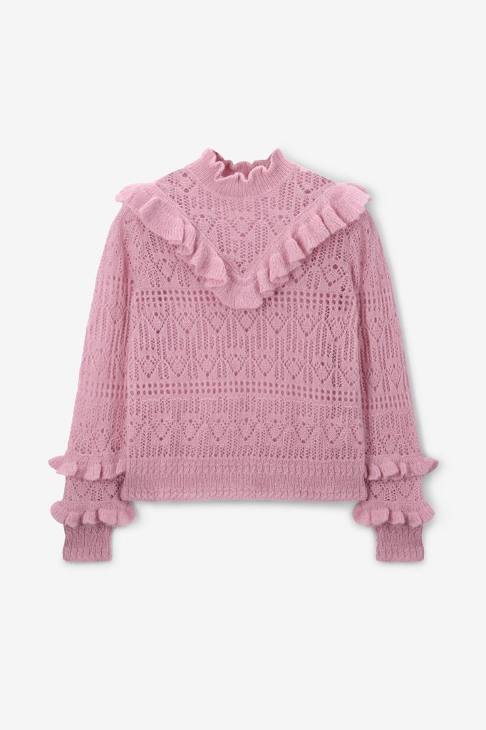 Sissy-Boy Roze Ajour Trui Met Ruffles