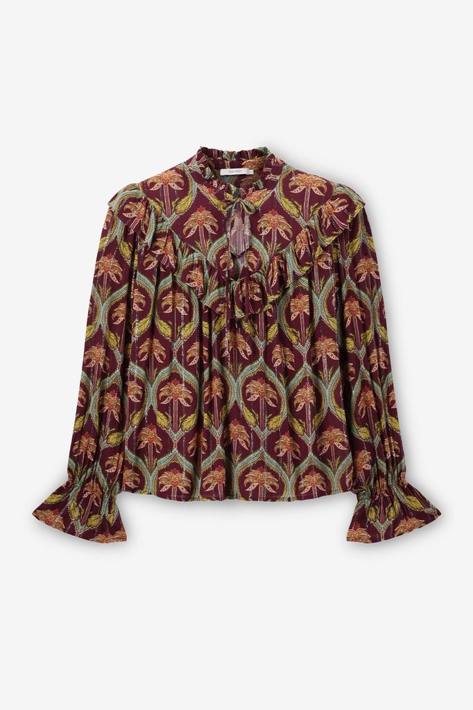 Sissy-Boy Donkerrode Blouse Met Palm Print
