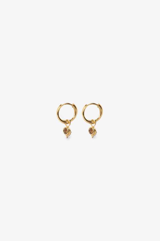 Sissy-Boy Gold Plated Oorbellen Met Bruine Steen