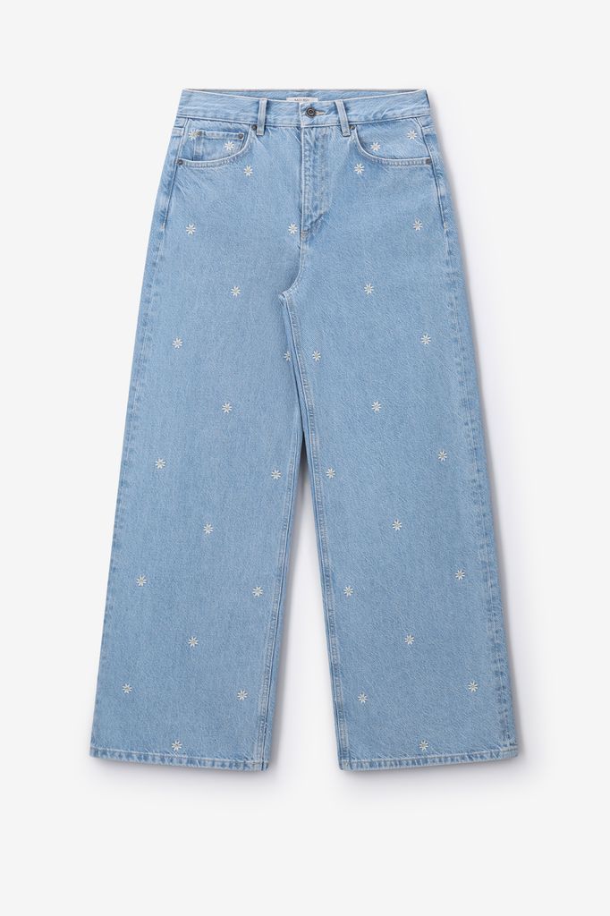 Sissy-Boy Blauwe High Rise Wide Leg Jeans Met Bloemen