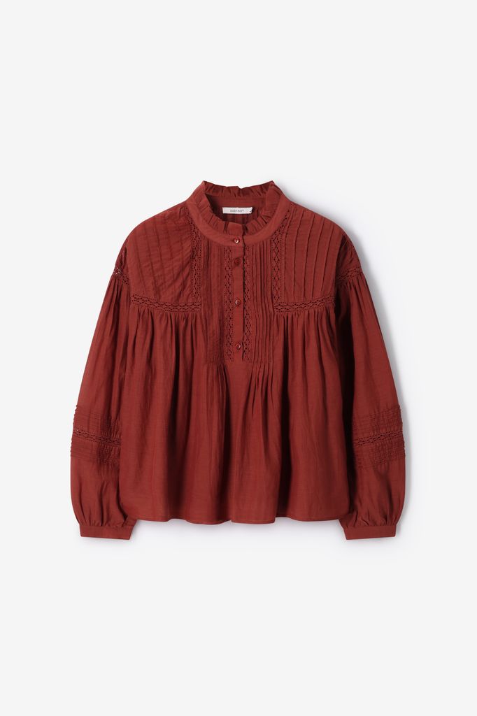 Sissy-Boy Donkerrode Blouse Met Embroidery