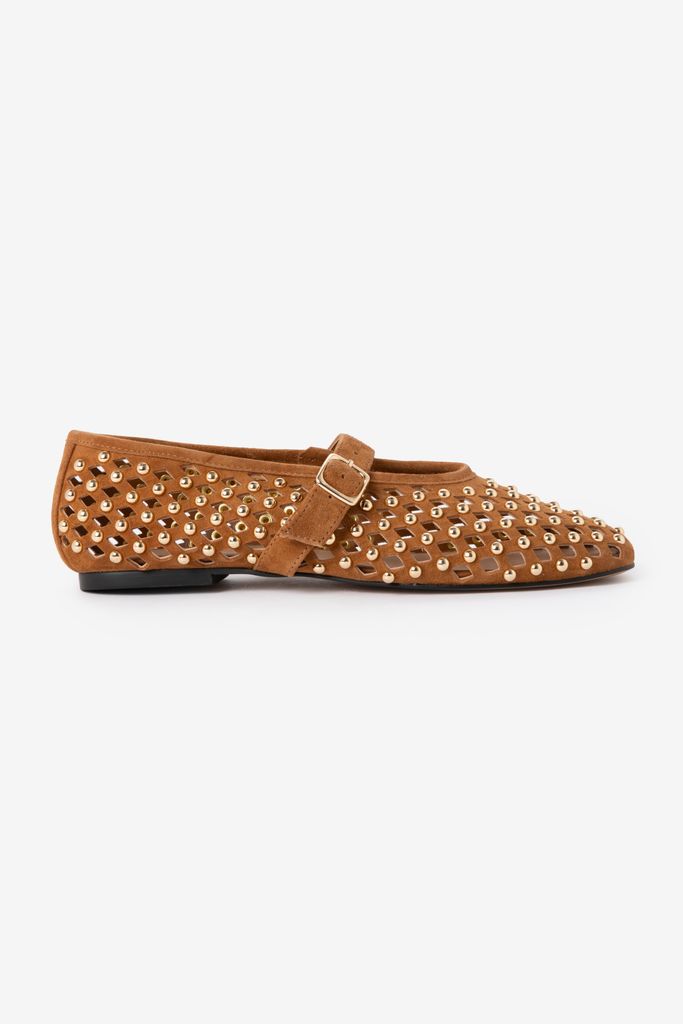 Sissy-Boy Bruine Opengewerkte Ballerina Met Studs