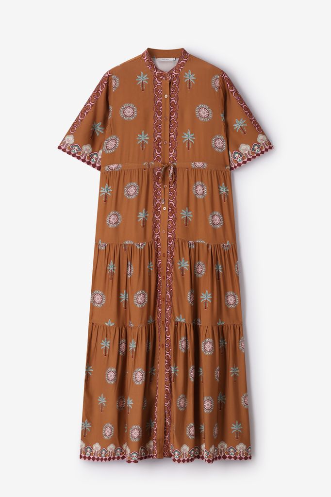 Sissy-Boy Bruine Maxi Jurk Met Palm Print