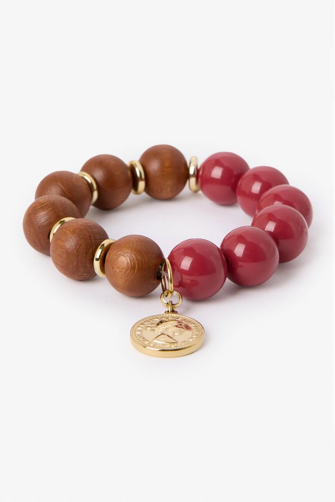 Sissy-Boy Rode Kralen Armband Met Munt