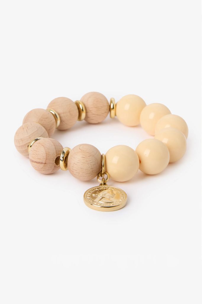 Sissy-Boy Beige Kralen Armband Met Munt