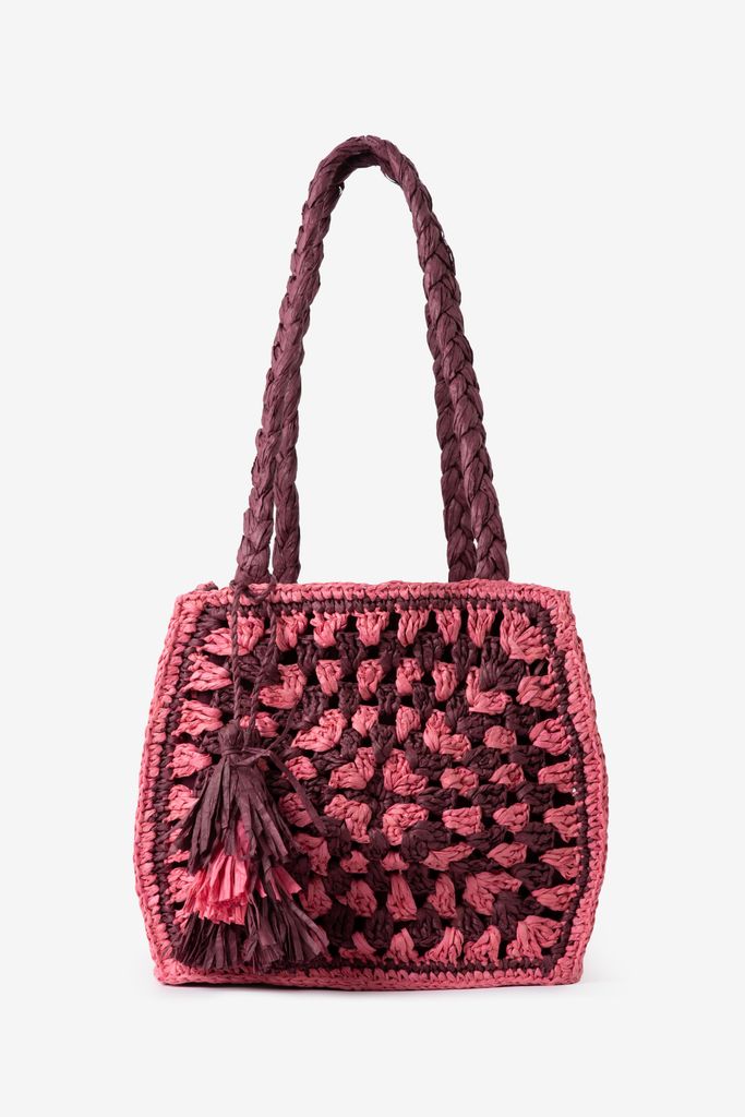 Sissy-Boy Donkerrode Raffia Crochet Tas