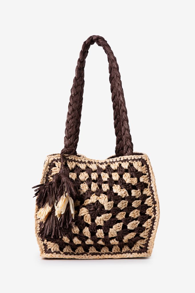 Sissy-Boy Donkerbruine Raffia Crochet Tas