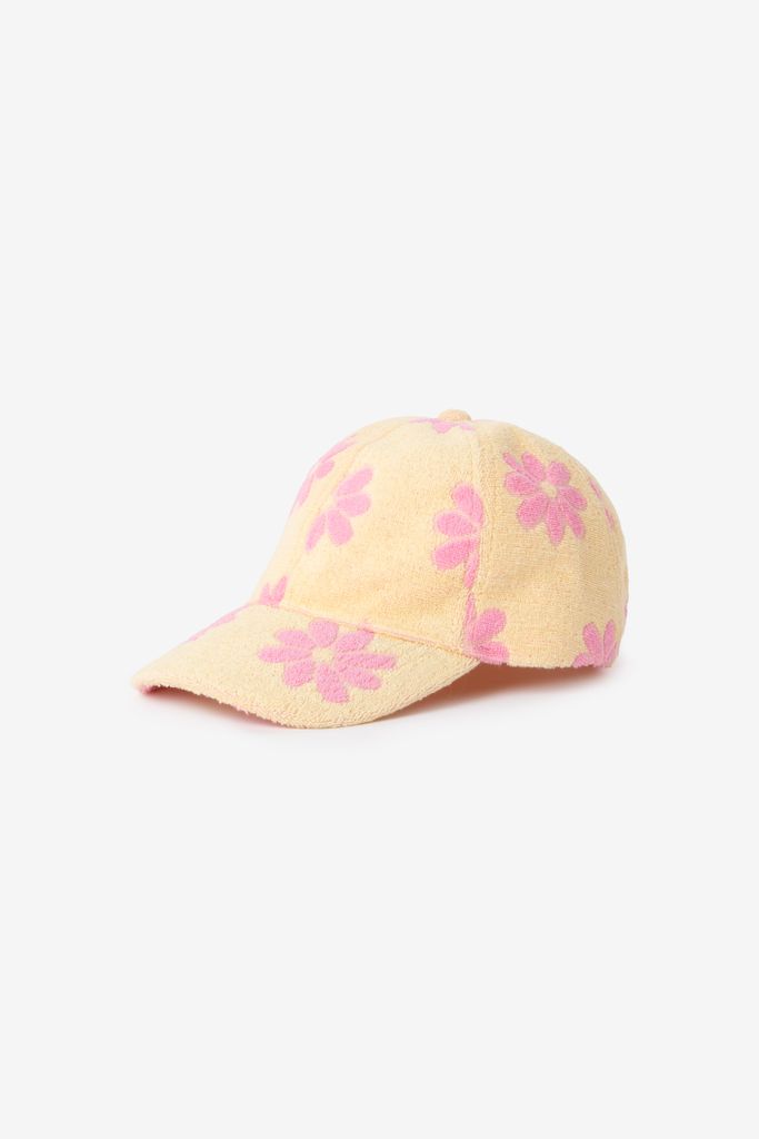 Sissy-Boy Gele Badstof Pet Met Bloemen