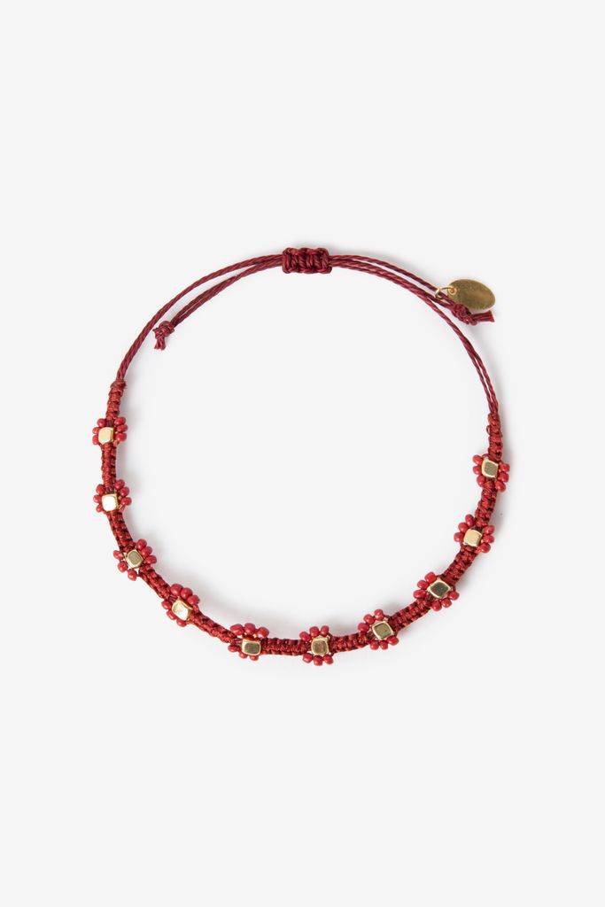 Sissy-Boy Donkerrode Bloemen Armband Met Kralen