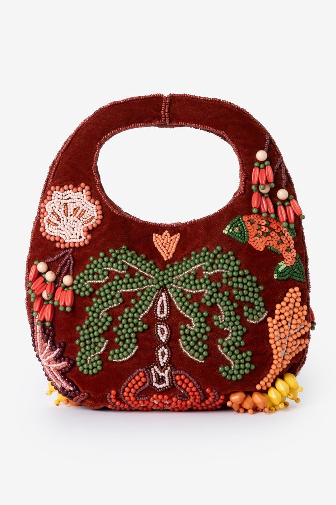 Sissy-Boy Donkerrode Velvet Tas Met Kraaltjes