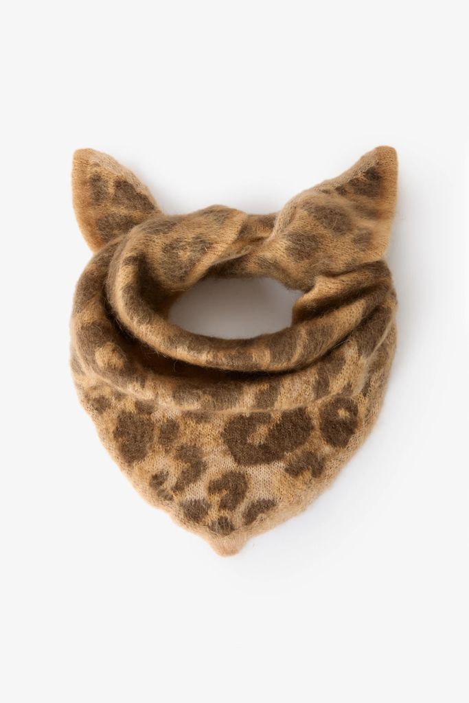 Sissy-Boy Beige Gebreide Bandana Sjaal Met Leopard Print