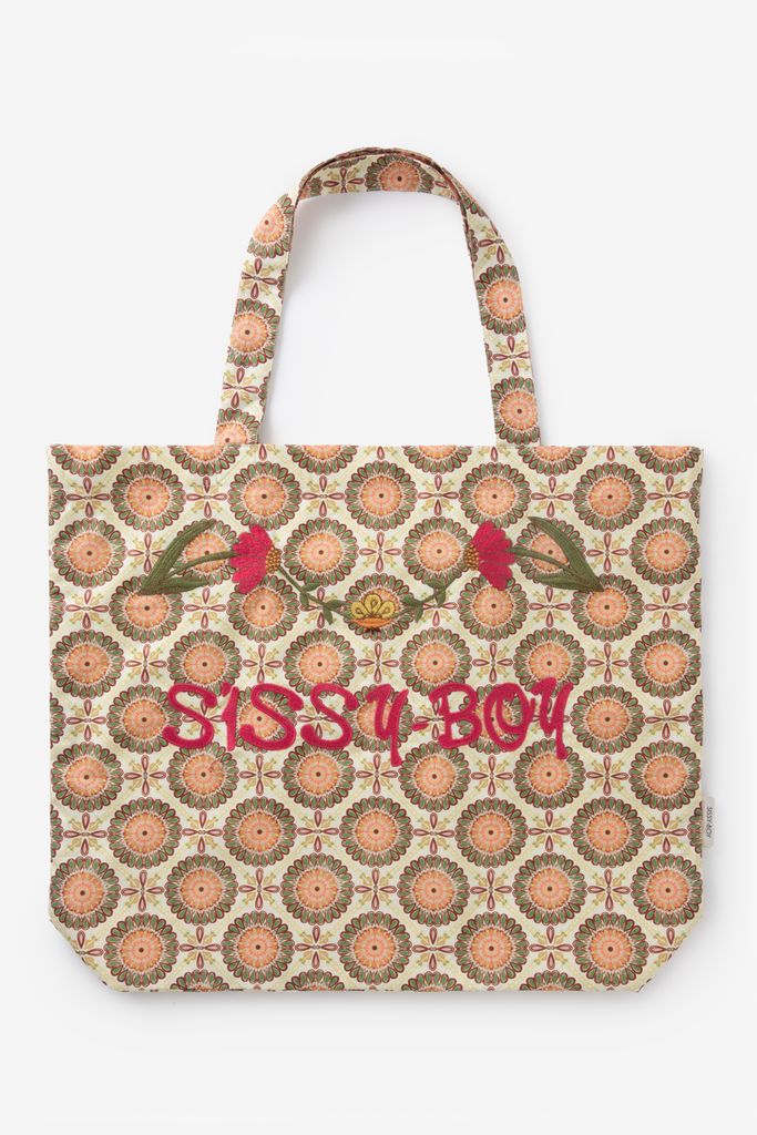 Sissy-Boy Lichtgele Canvas Shopper Met Bloemenprint Large