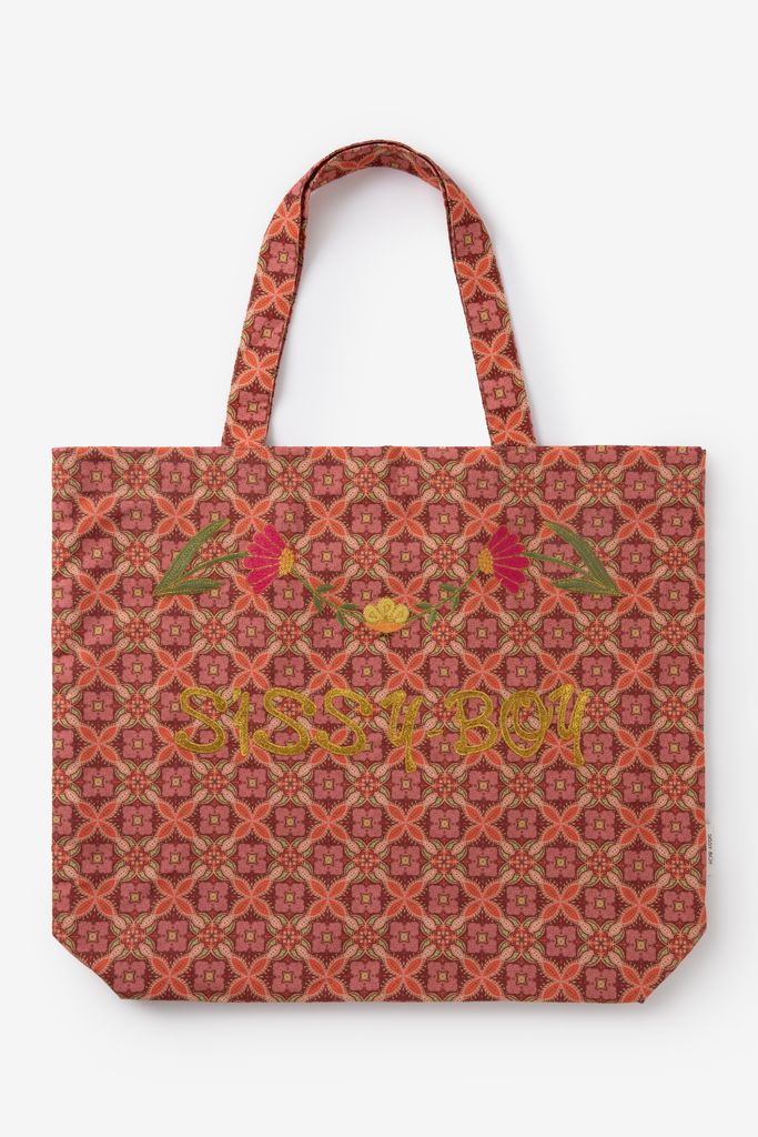 Sissy-Boy Donkerrode Canvas Shopper Met Bloemenprint Large