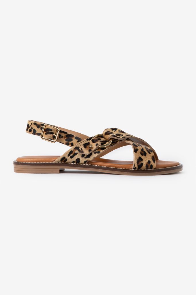 Sissy-Boy Lichtbruine Leren Leopard Sandalen