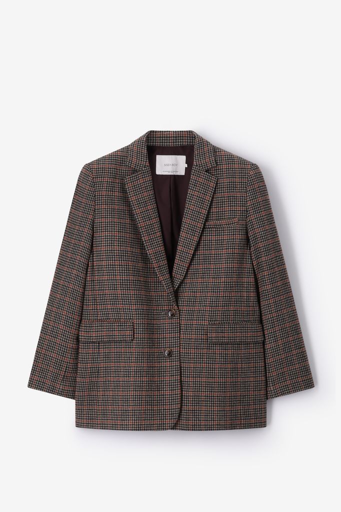 Sissy-Boy Donkerbruine Geruite Wollen Blazer