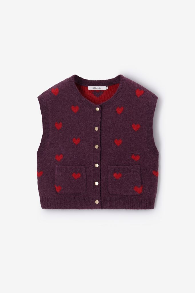 Sissy-Boy Donkerpaarse Wollen Spencer Met Hartjes