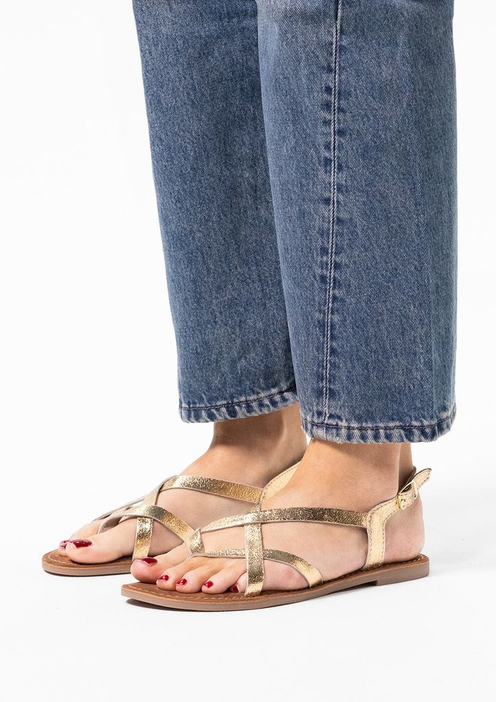 Sacha Gouden Leren Sandalen Met Gekruiste Bandjes