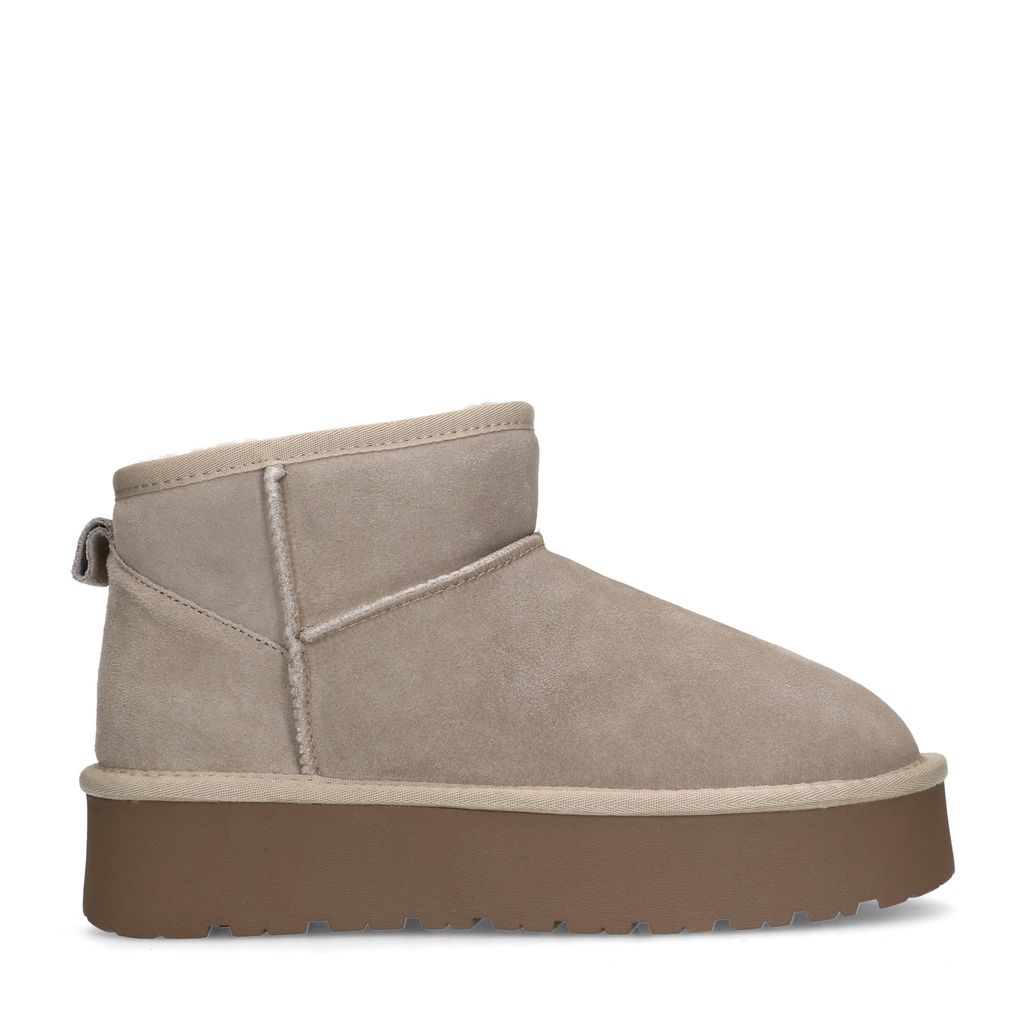 Sacha Beige Suède Enkelboots Met Plateau Zool