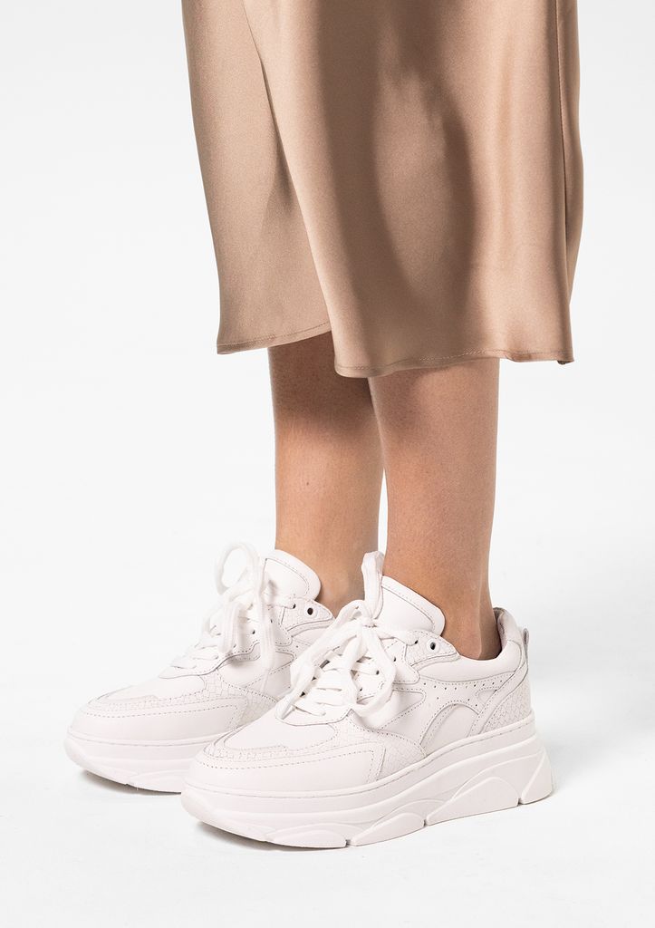 Sacha Witte Leren Chunky Sneakers Met Croco Details