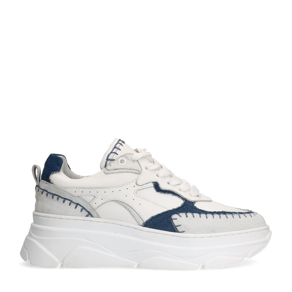 Sacha Witte Leren Chunky Sneakers Met Denim Details
