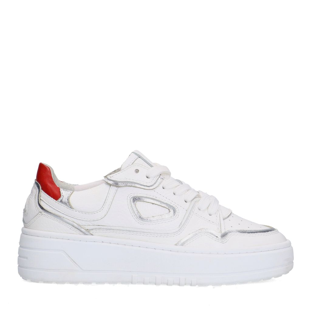 Sacha Witte Leren Sneakers Met Zilveren Details
