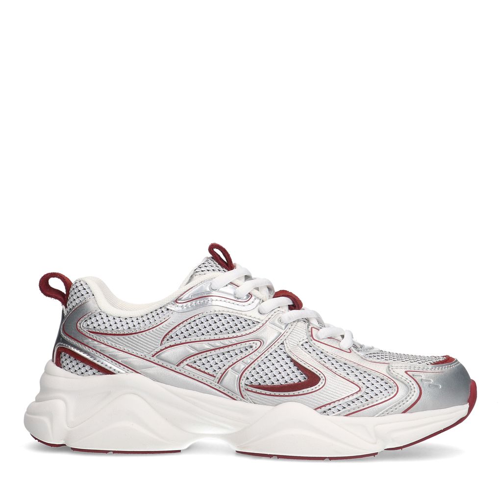 Sacha Zilveren Metallic Sneakers Met Rode Details