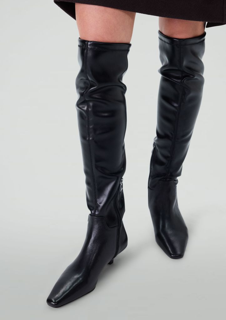 Sacha Zwarte Hoge Stretch Laarzen Met Kitten Heel