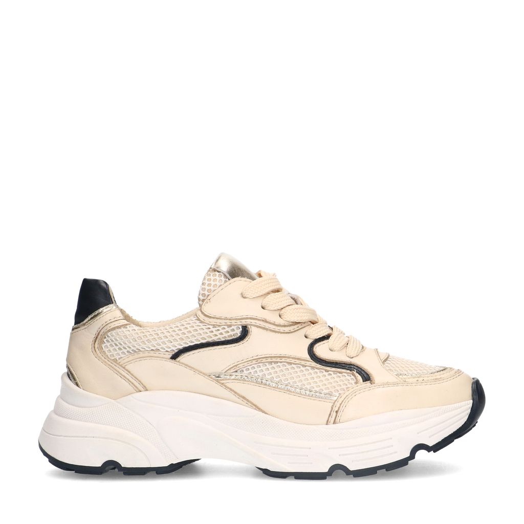 Sacha Beige Leren Sneakers Met Gouden Details