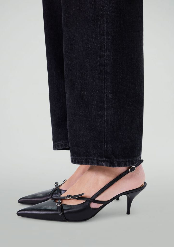 Sacha Zwarte Leren Slingbacks Met Gespen