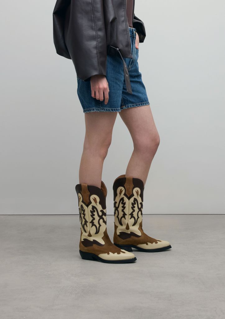 Sacha Cognac Leren Cowboylaarzen Met Sierstiksels