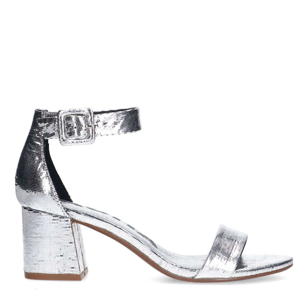Sacha Zilveren Metallic Sandalen Met Blokhak